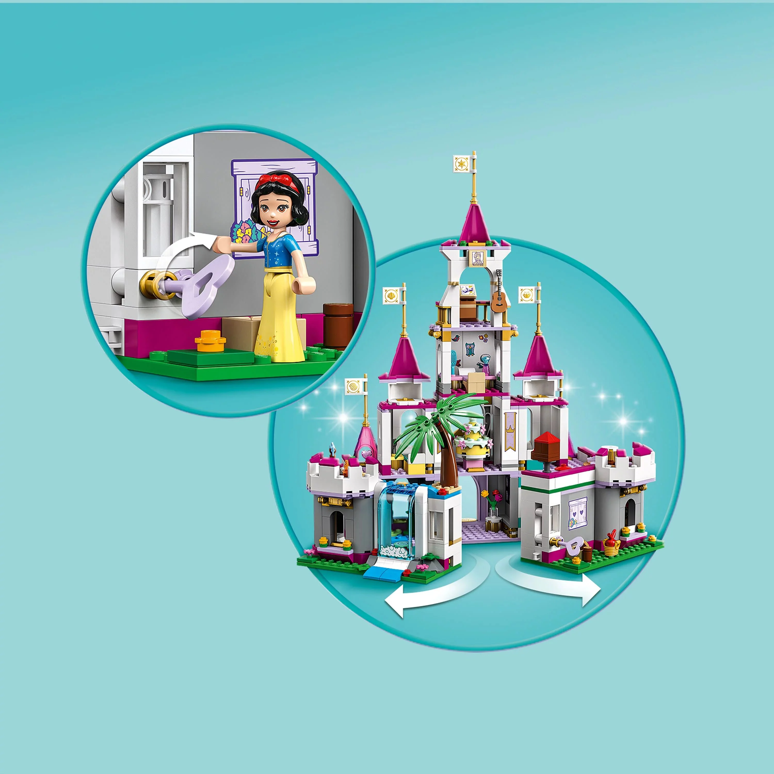 LEGO Disney Princesas Castillo de la Aventura Definitiva, Set de Construcción de Juguete, Incluye 5 Mini Muñecas de Princesas Disney: Ariel, Rapunzel y Blancanieves, Regalo Disney para Niños y Niñas, 43205