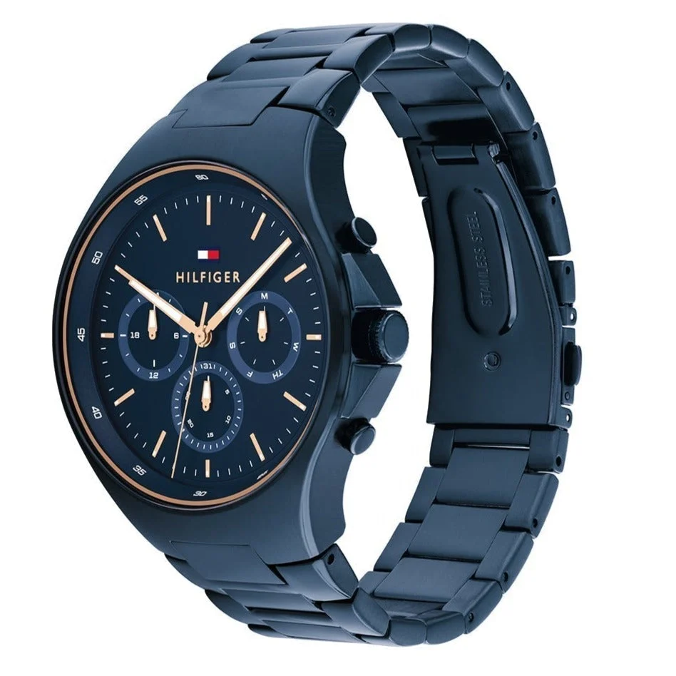 Tommy Hilfiger Justin Chronograph Blue Dial Blue Steel Strap Men's Watch - 1792058