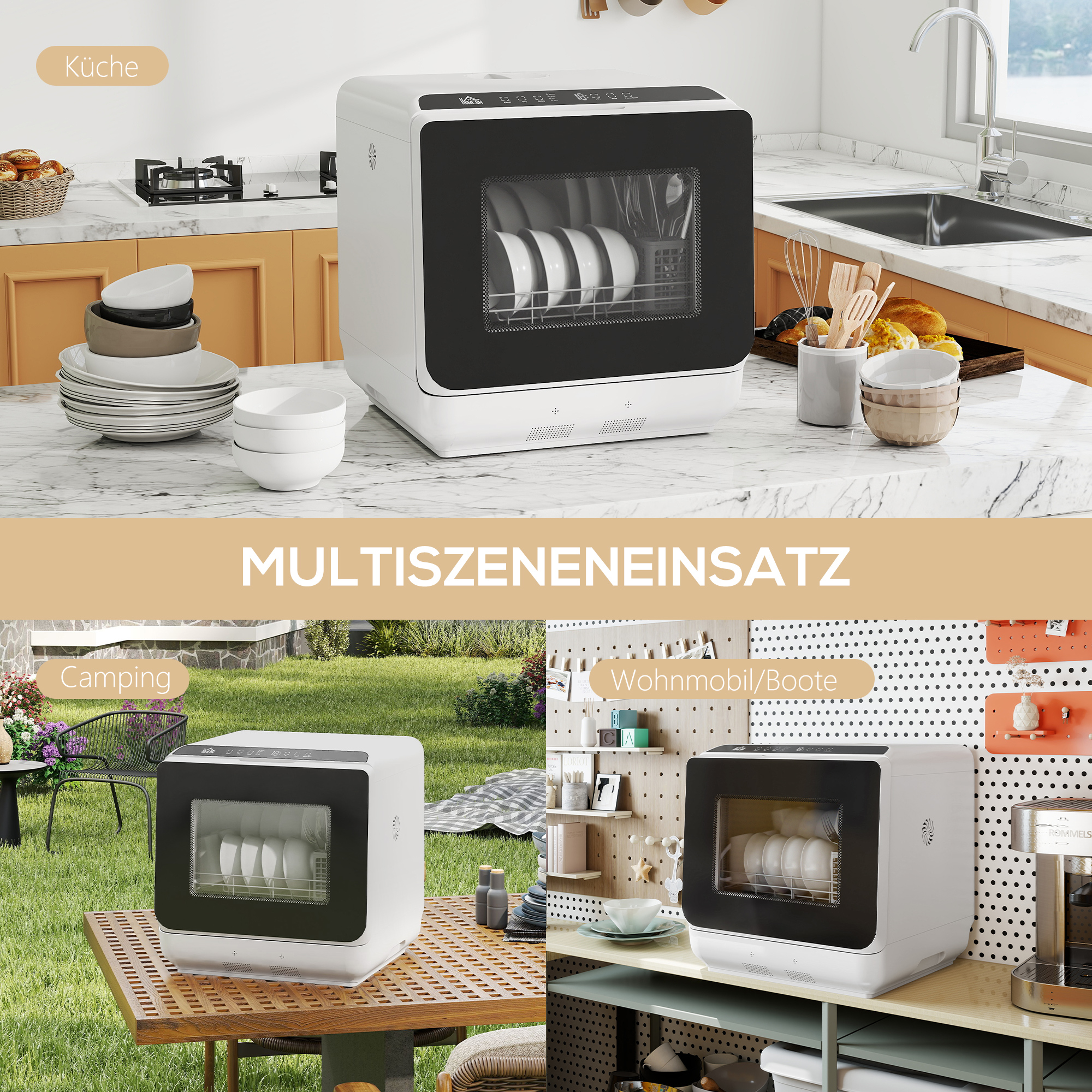 Tafelvaatwasser, Mini-Vaatwasser met 6-Liter-tank, 5 Programma's, LED-display, Droogfunctie, Wit