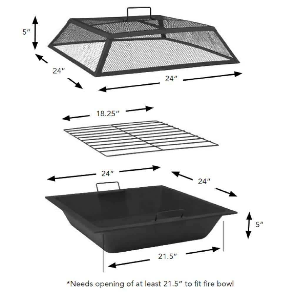 Conjunto de insertos para chimenea Hampton Bay de acero de 24″ con tapa de malla, kit de reemplazo de 3 piezas