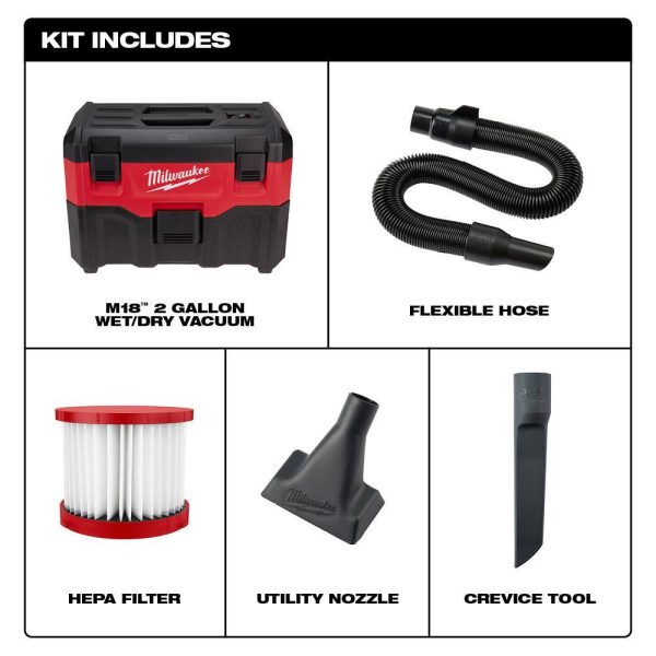 0880-20-48-59-1835 M18 18-Volt 2 Gal. Lithium-Ion Cordless Wet/Dry Vacuum W/ 3.0 Ah Battery and Charger