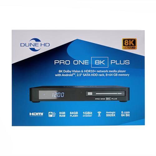 Dune HD Pro One 8K Plus | 8K UHD | Lettore multimediale | Smart TV Box Android | S928X | HD Audio, HDMI, BT, WiFi6, 1Gbit, USB 3.0, 8GB/64GB, HDD rack, 8Kp60 : Amazon.it: Elettronica