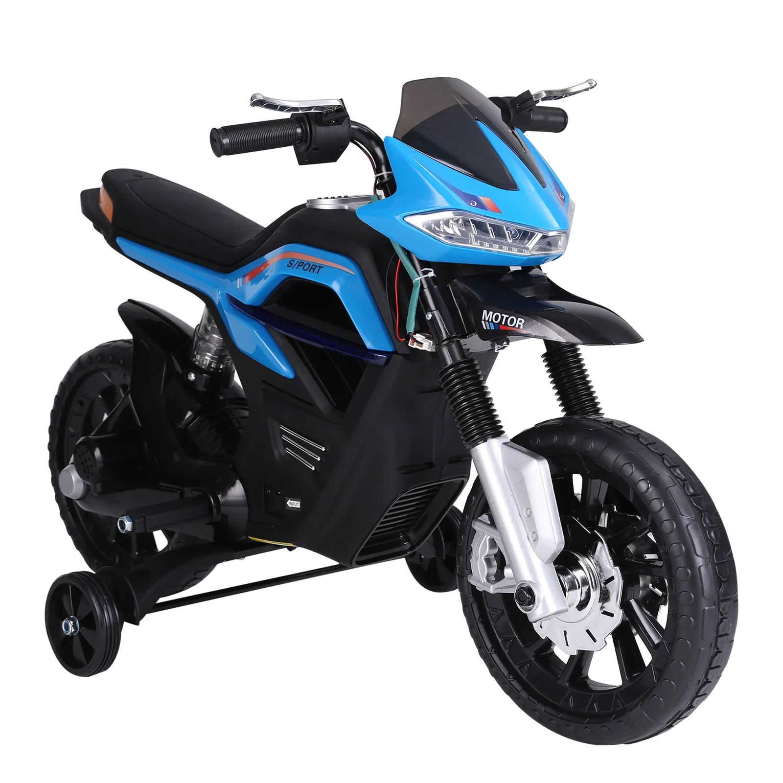 HOMCOM Kindermotorfiets Elektrisch voertuig met licht, muziek en zijwieltjes Blauw