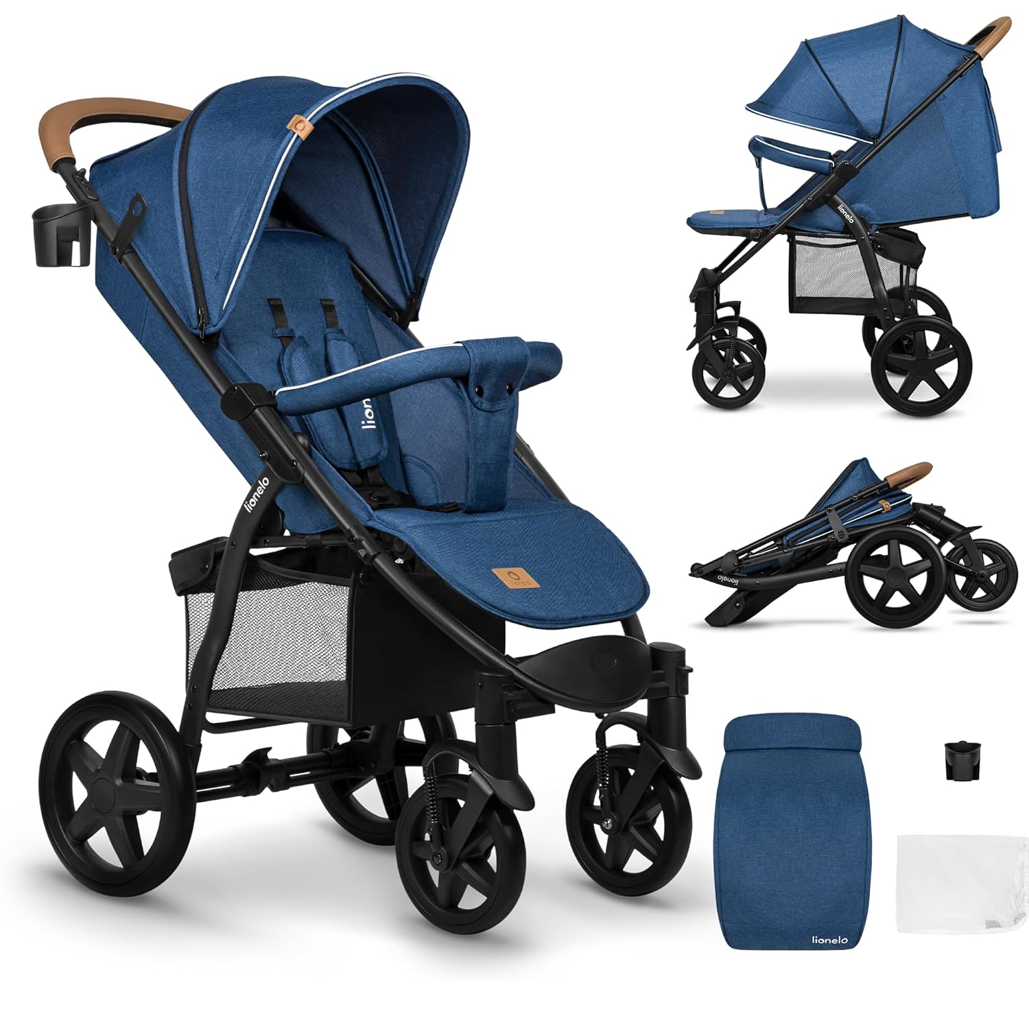 LIONELO Annet Plus Buggy bis 22 kg mit Liegefunktion, Kinderwagen klein zusammenklappbar mit Zubehör, Eva-Schaum-Räder, Moskitonetz, Fußdecke Getränkehalter, Korb