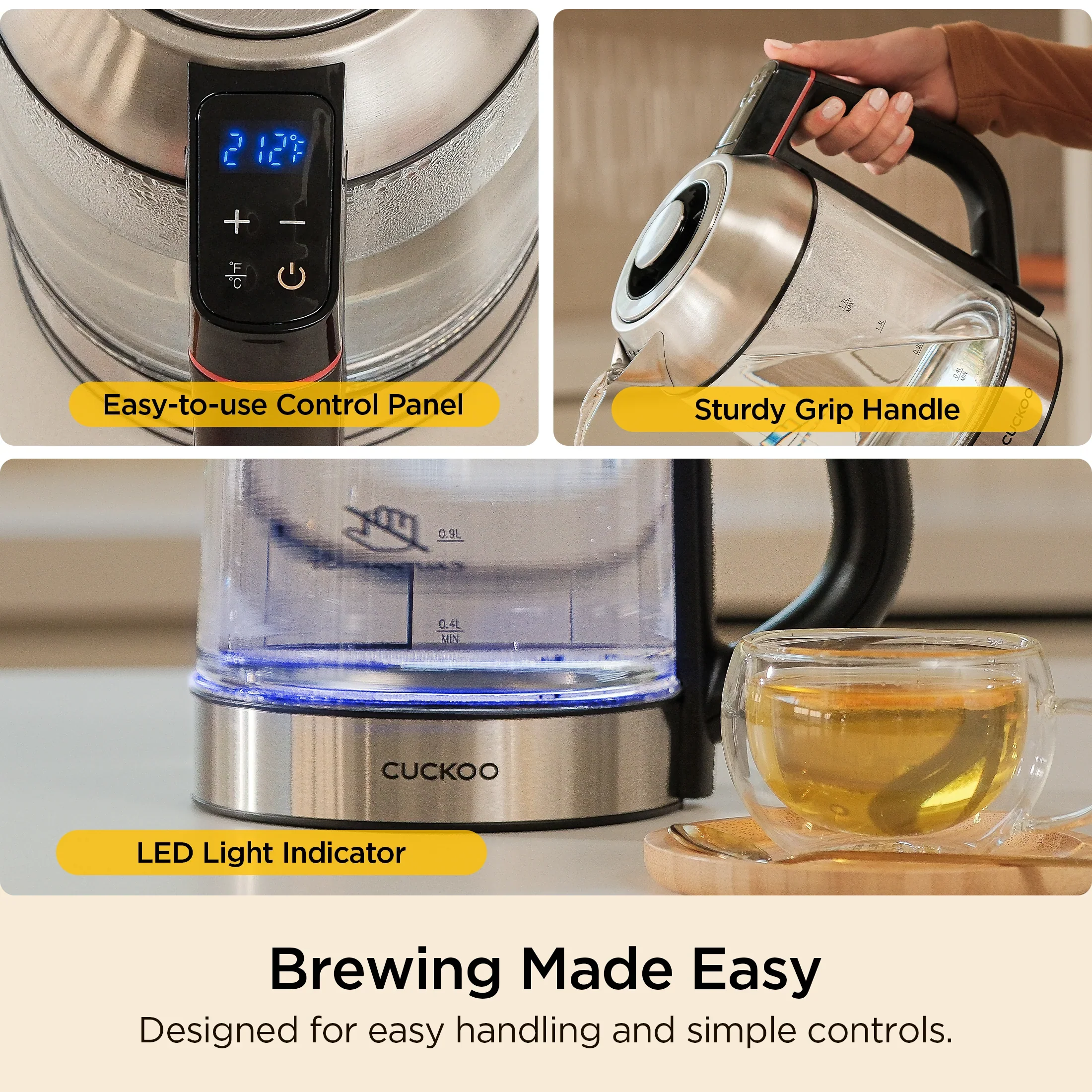 2025 Hervidor eléctrico de vidrio con infusor de té (CK-G170BS)
