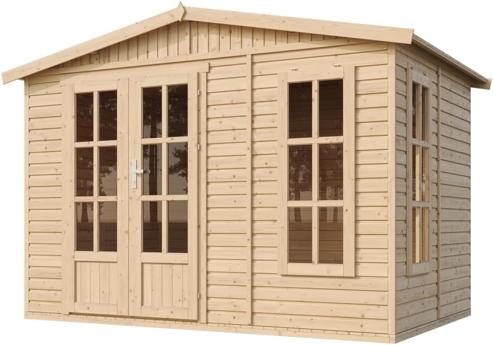 Caseta de jardín de Madera de 6 m2 - Cobertizo Jardin Exterior con Suelo, Ventana, Puerta Doble - Cabaña de jardín para Trabajar en casa - sin Tejas bituminosas - TIMBELA M334FB