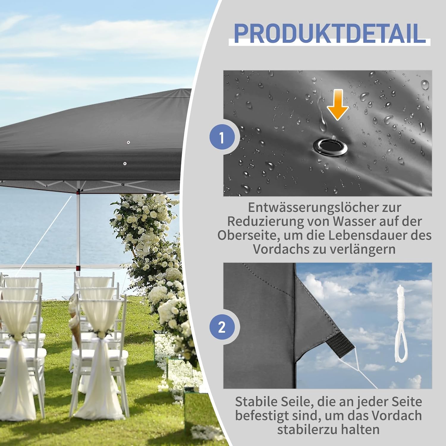 LEADZM Cenador plegable de 3 x 6 m, impermeable, protección UV 50+, altura regulable con 6 mosquiteras, estable, ideal para jardín, terraza, camping y uso comercial, antracita