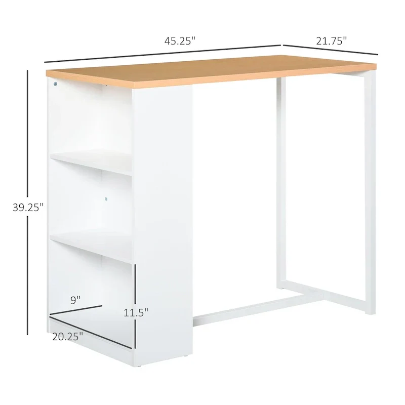 HOMCOM White Bar Table with 3-Tier Storage Shelf, Metal Frame, and Sturdy Thick Top - Ideal for Kitchen and Pub Use