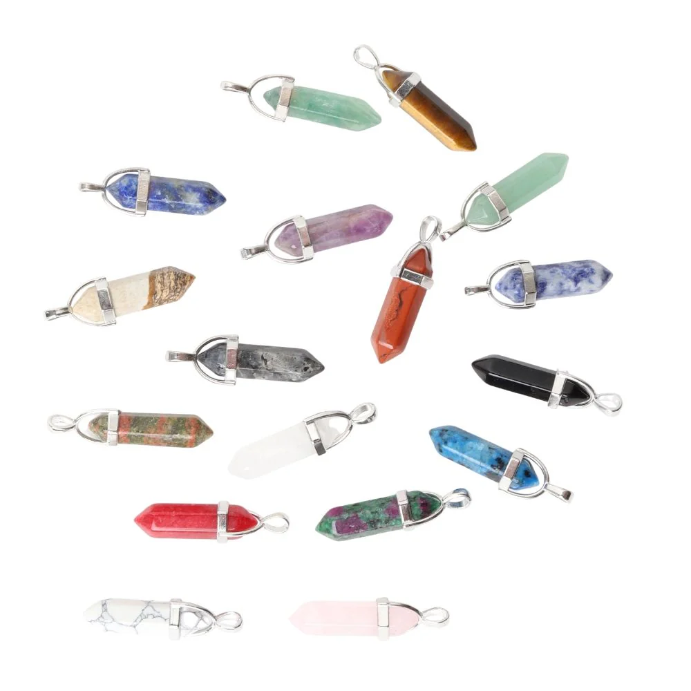 Ketting Hangers - Set van 17 - Gemixte Edelstenen - Dubbelpunt Staafjes - Gelukshangers