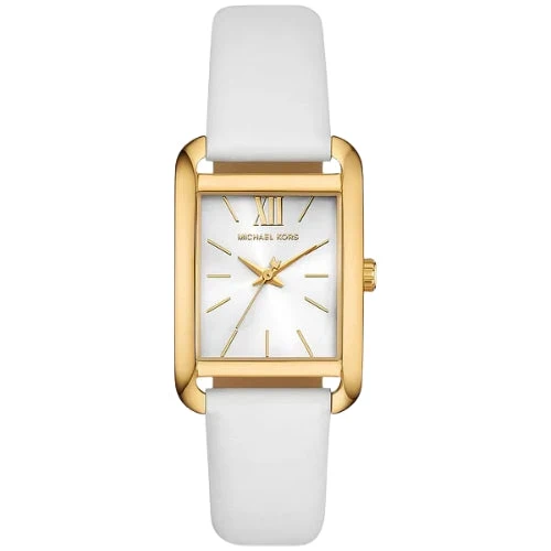 Michael Kors Petite Quartz White Dial White Leather Strap Women's Watch- MKO1059