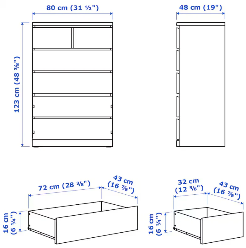 2025 IKEA MALM ladekast met 6 lades ?C Zwartbruin, 80 x 123 cm, modern design