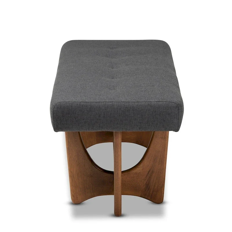 Theo Mid-Century Modern Fabric Upholstered Walnut Finished Bench - 17.9 High x 48.8 Wide x 18.3 Deep