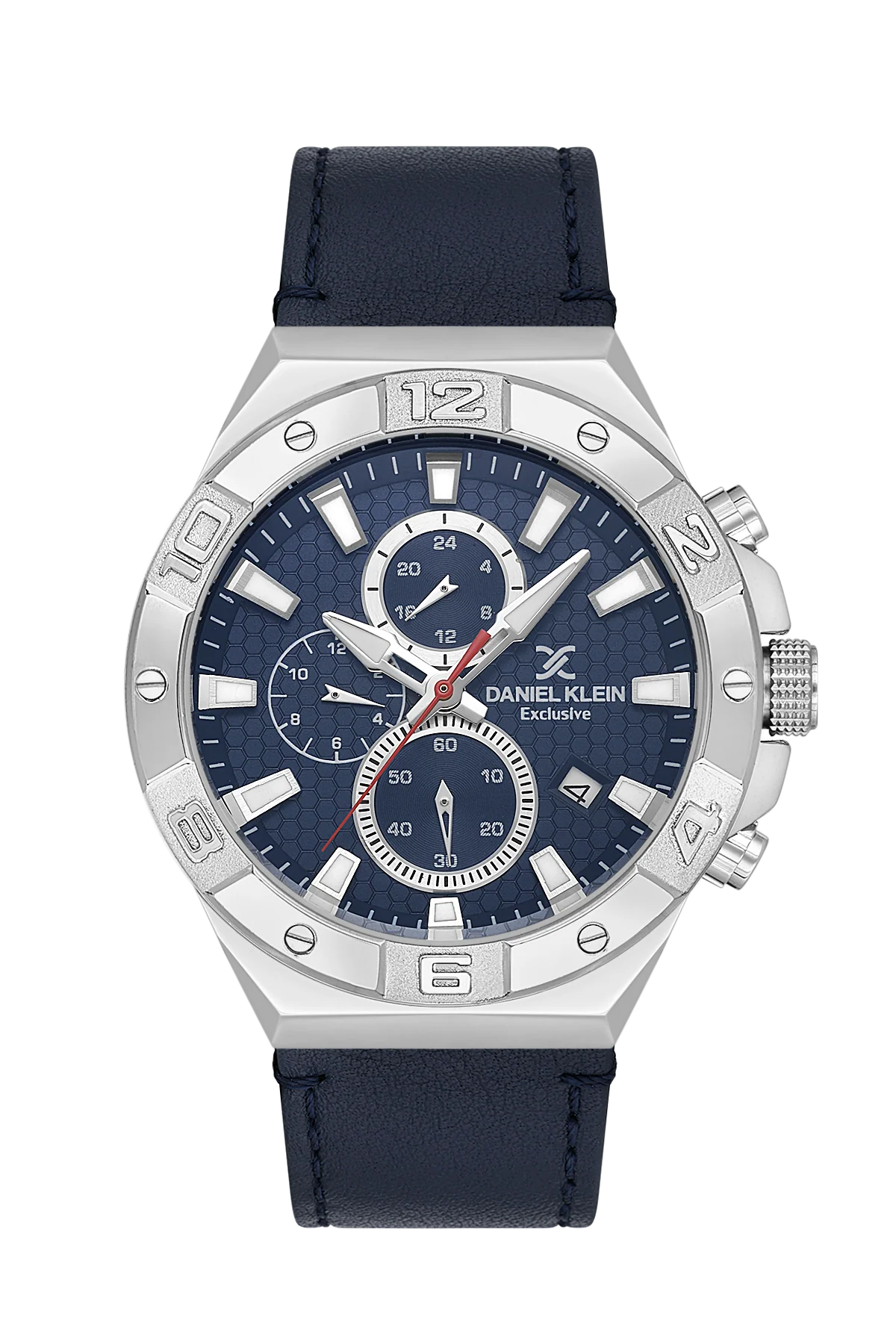 Daniel Klein Exclusive Chronograph Blue Dial and Genuine Leather Silver Watch - DK.1.13744-2