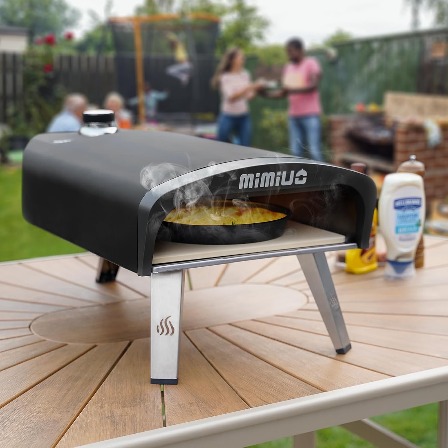 Mimiuo Gas Pizzaofen mit Pizzastein und Pizzaschaufel, mobiler Pizzaofen, Tragbar Pizza Ofen für Terrasse und Balkon, Pizzaofen für den Garten, outdoor, Gas Pizza Oven, Schwarz