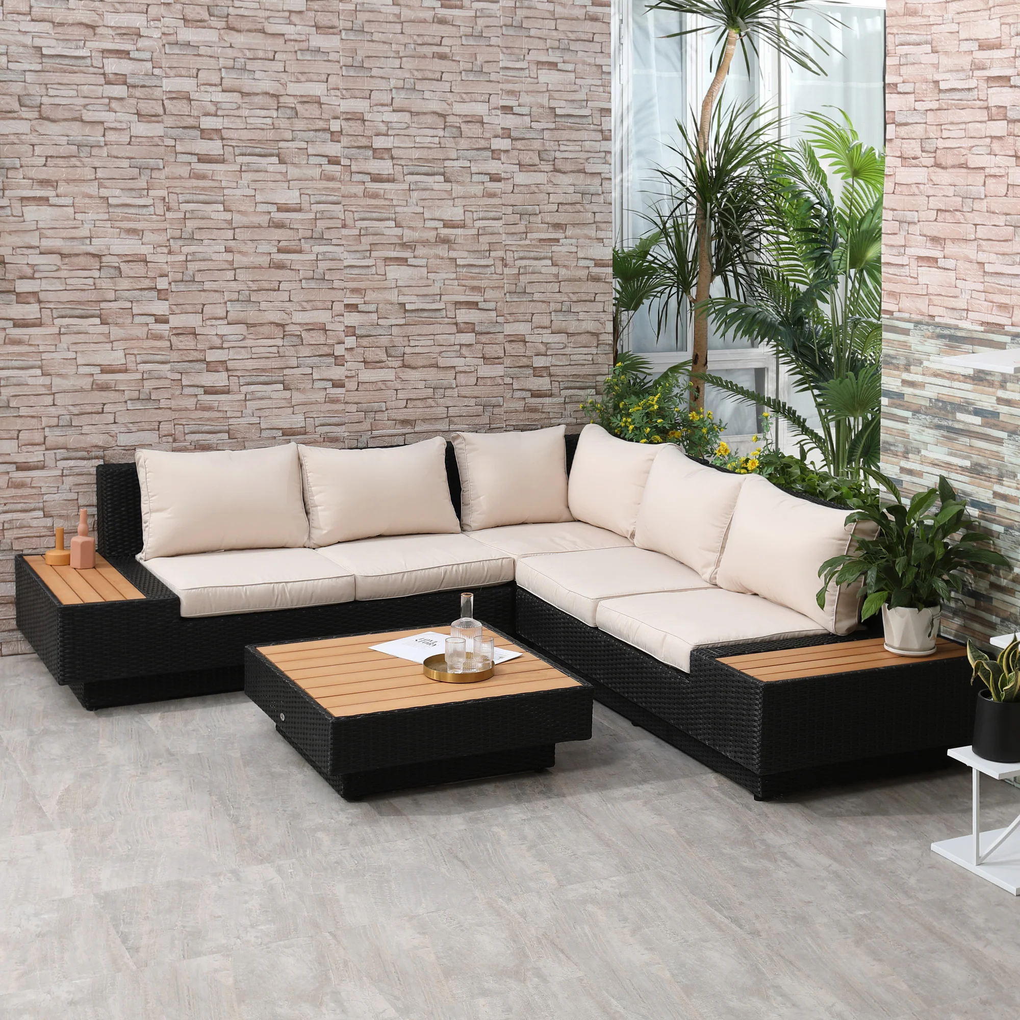 Outsunny Gartenmöbelset 4-teilig wetterfest mit Ablage Polyrattan
