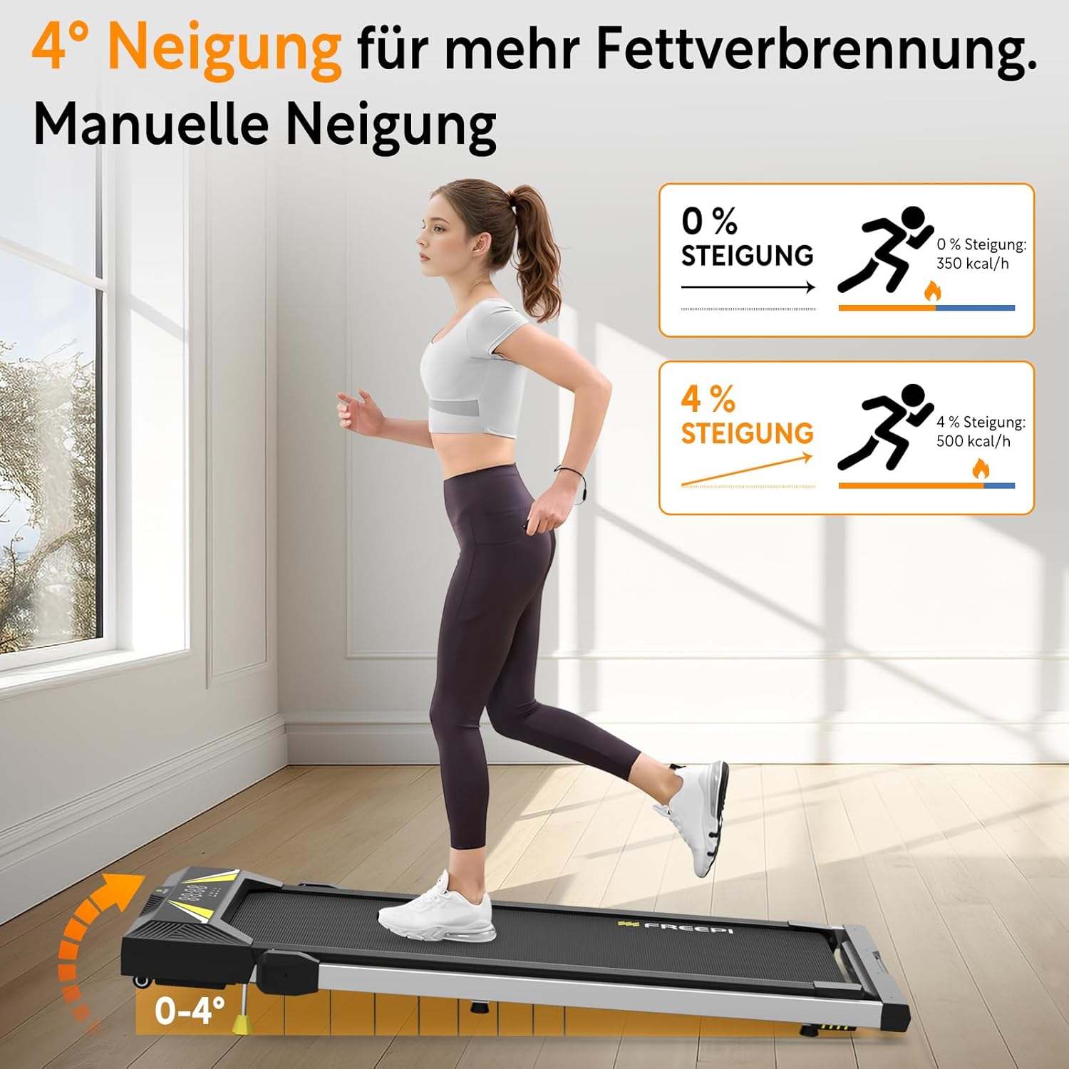 Freepi 4 in 1 Laufband für Zuhause mit Neigung 1-6km/h 2.5PS Motor mit Fernbedienung, Walking Laufband Pad Schreibtisch ragbar Heim-Fitnessgert