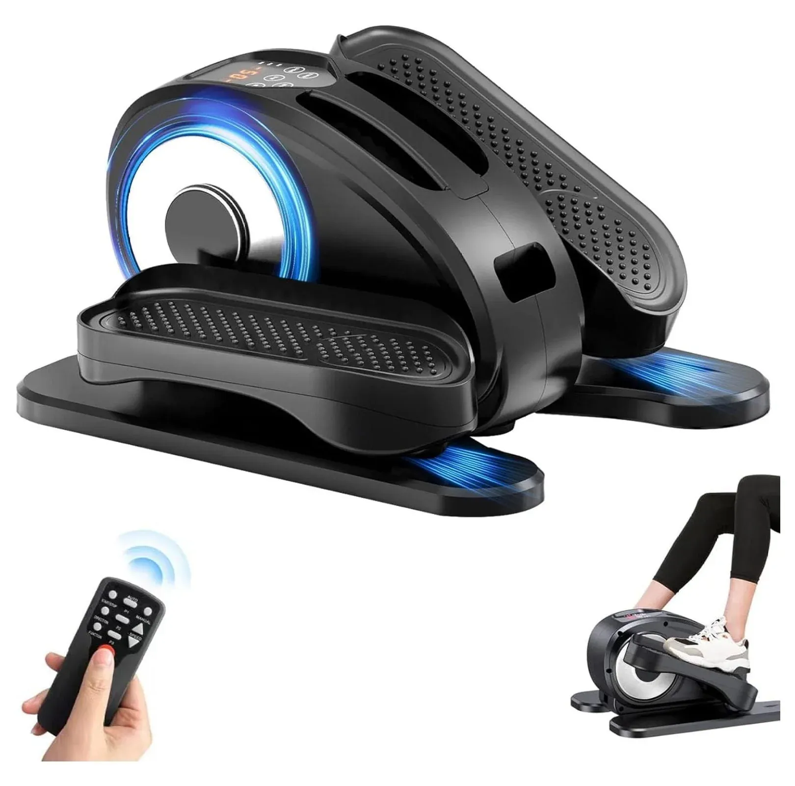 Under Desk Elliptical, Electric Foot Pedal Exerciser, Fully Assembled Seated Elliptical, Compact Portable Elliptical Machine Trainer with Control, Mini Elliptical Leg Exerciser for Home