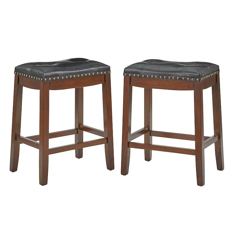 Simple Living Lonnie Set of 2 Padded 29-Inch Bar Height Saddle Stools