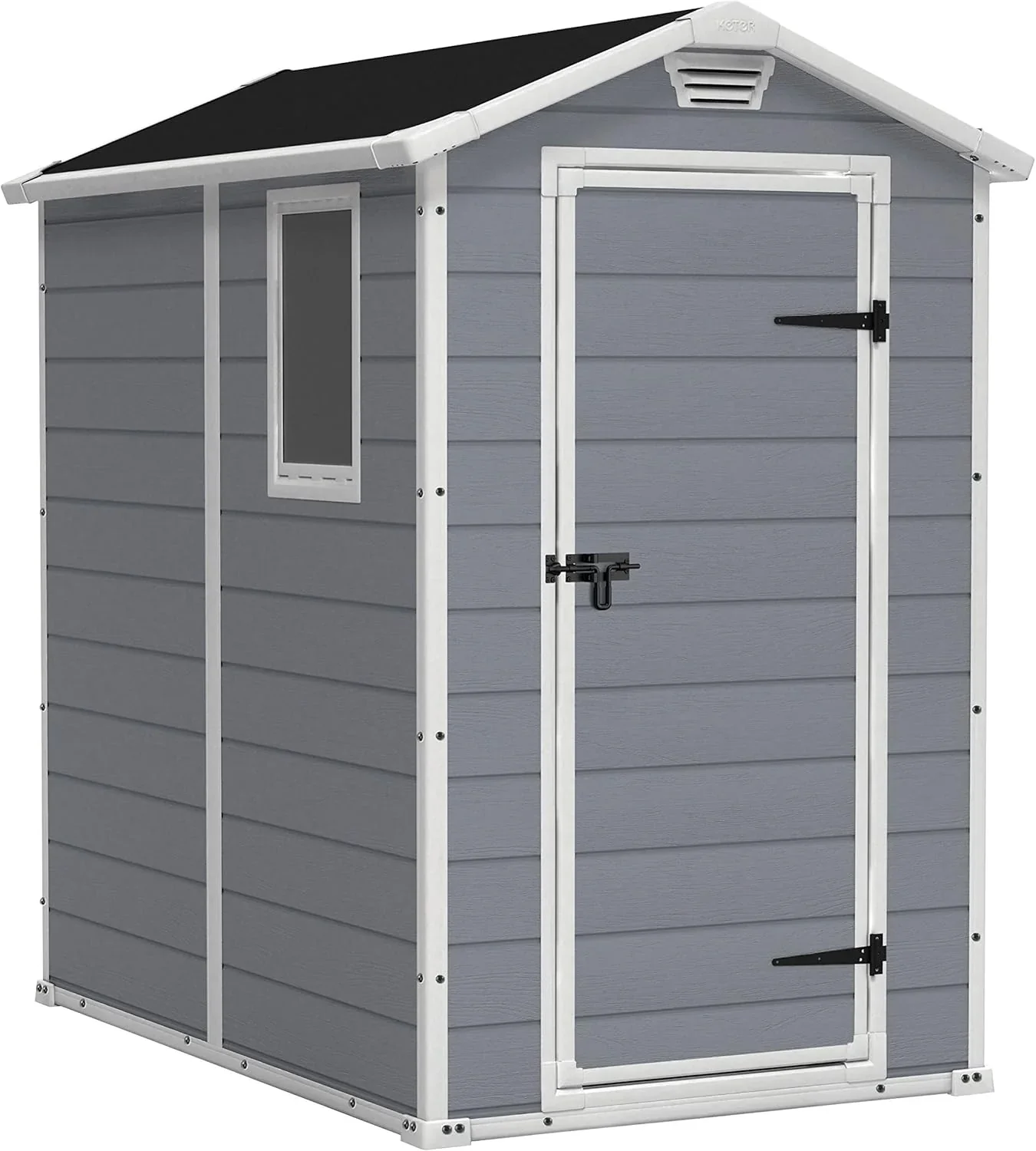 2026 Keter Manor 4X6 - Caseta de jardín, 130x192x198cm y 2,2m2, Suelo, Sistema de ventilación, Puerta y Ventana, Resistente al Agua, Color Gris
