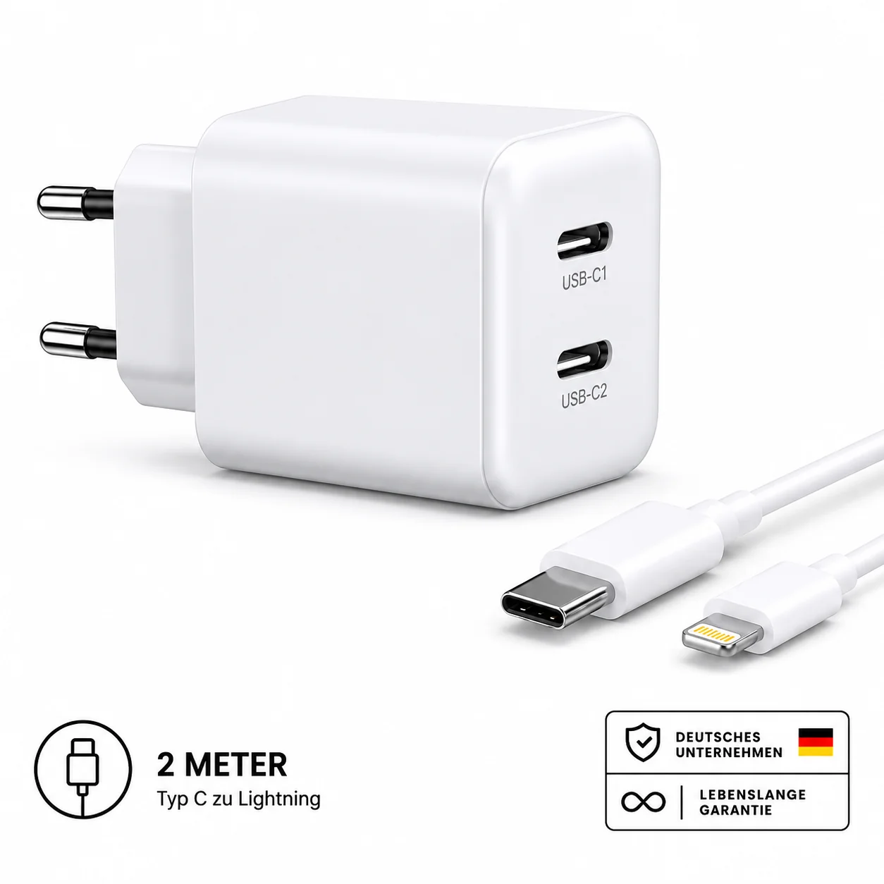 35W USB-C Schnellladegerät mit 2 USB-C Anschlüssen �?Mehrfach Ladegerät, Netzteil & Ladeadapter für iPhone, Samsung & mehr