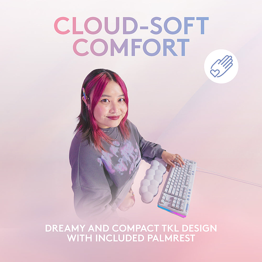 Logitech - G713 Colección Aurora TKL Teclado Mecánico para Juegos con Cable con Interruptores Lineales para PC/Mac con Reposamuñecas Incluido - Blanco Niebla