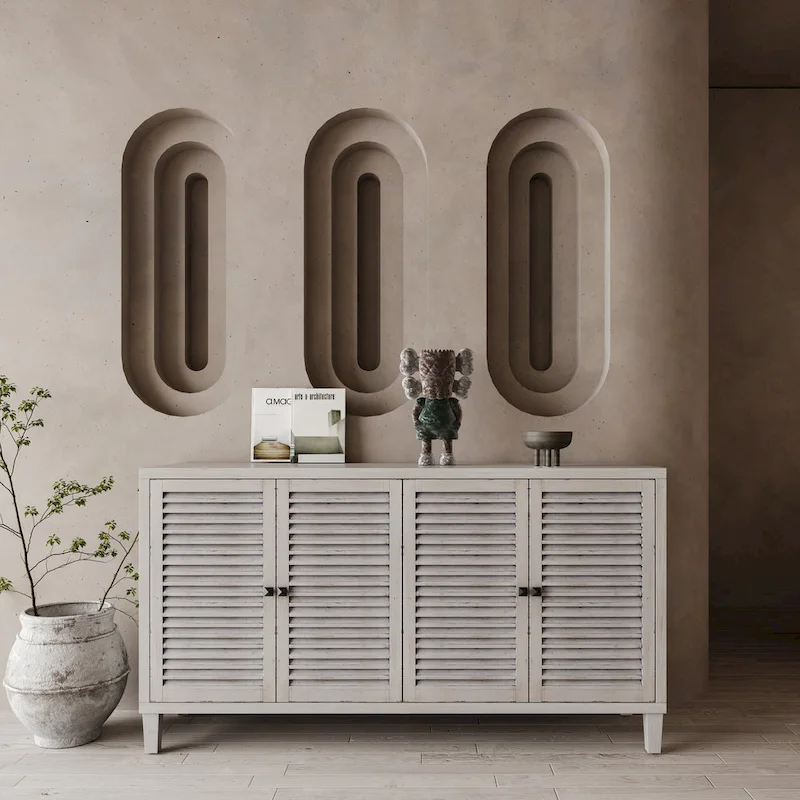 Modern Sideboard Cabinet with Shutter Doors and Adjustable Shelves