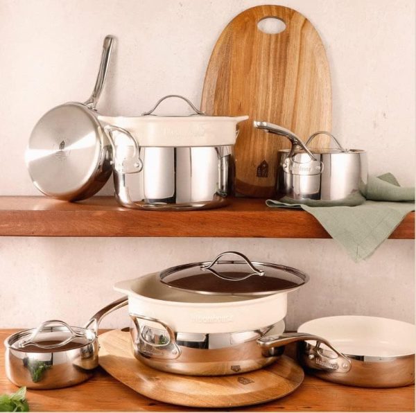 12 Piece Triply Stainless Steel Pots and Pans Cookware Set w/Non-Stick Non-Toxic Ceramic Interior, Ceramic Steamer Inserts, 12 Protective Care Bags