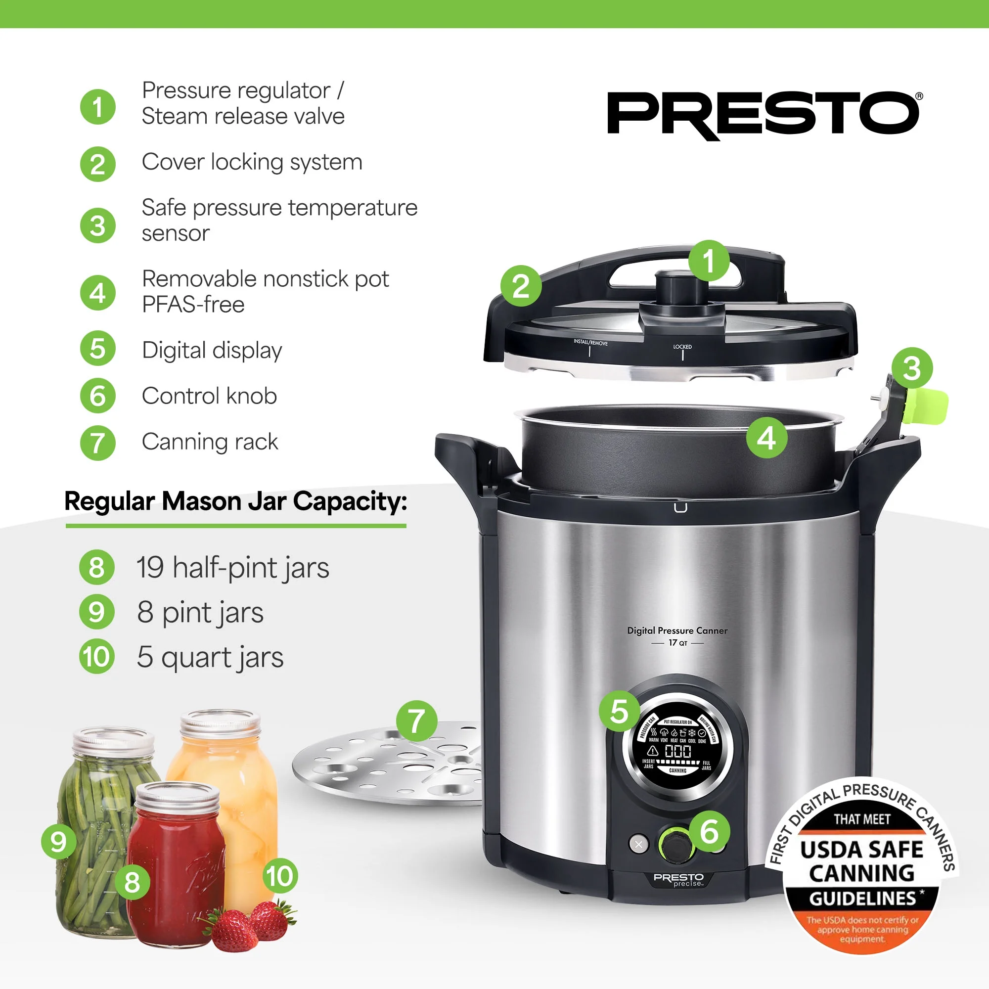 Presto Precise 02152 17 Qt Stainless Steel Electric Pressure Canner, Silver