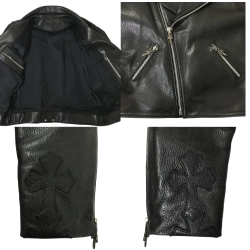 Double Riders Chrome Hearts Leather Jacket Cross Patch