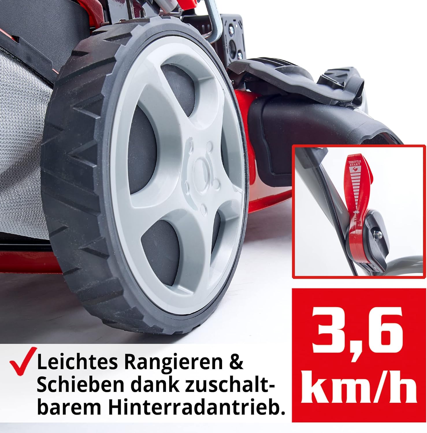 HECHT 5IN1 Rasenmäher Benzin – Bequemer Selbstantrieb - Für Flächen bis 1000 m² - Starker 4 Takt Motor mit 46 cm Schnittbreite – Radantrieb – Mulchfunktion – Seitenauswurf - Rasenmäher Benzin