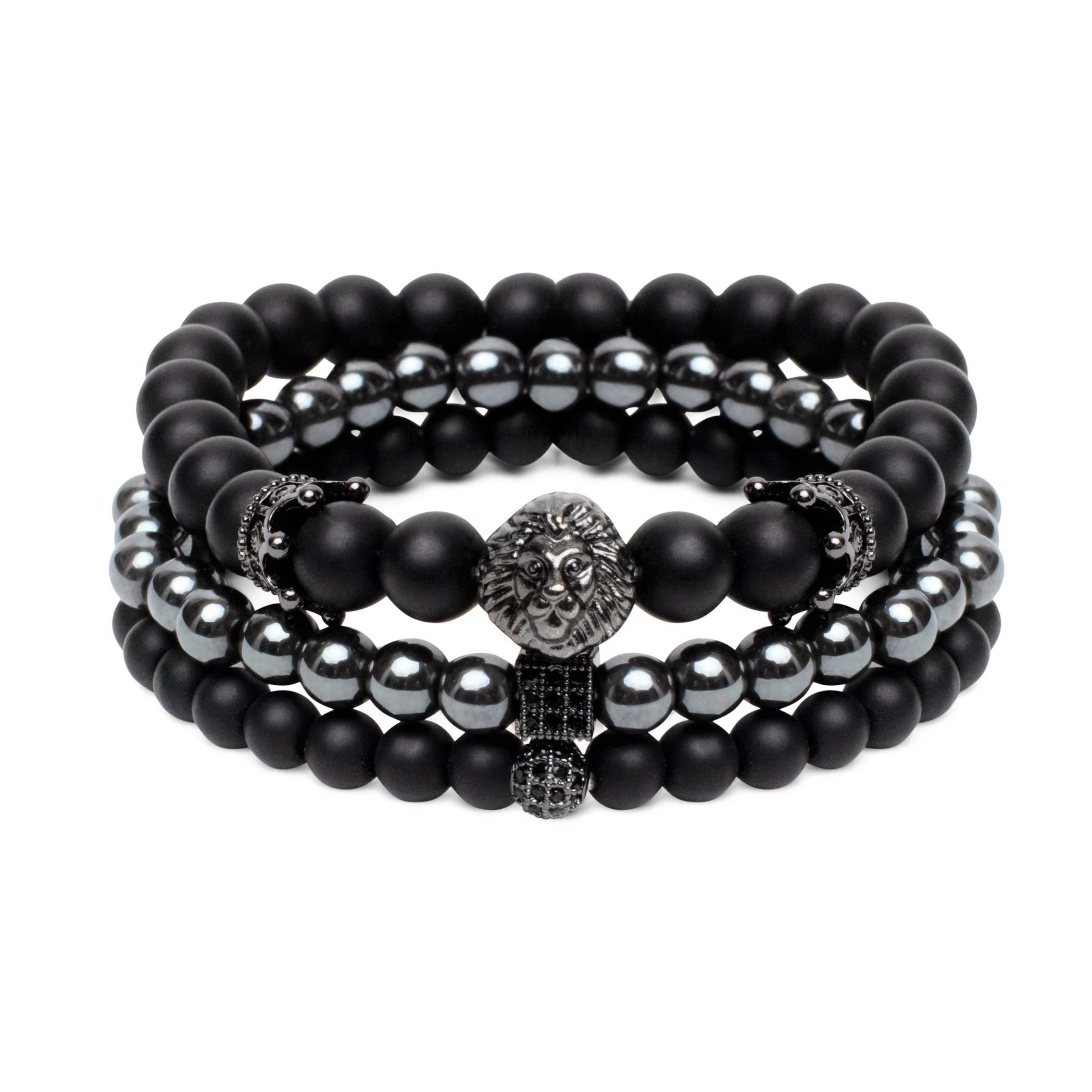 Set van 3 - Balans Armbanden - Onyx & Hematiet - Leeuw
