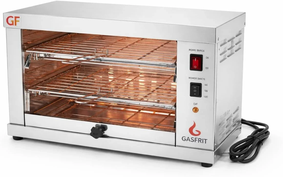 2026 Tostador Eléctrico Industrial de Cuarzo 2 Plantas, 3000W, Acero Inoxidable, Parrilla y Bandeja Recogemigas Extraíbles, Uso Profesional Hostelería