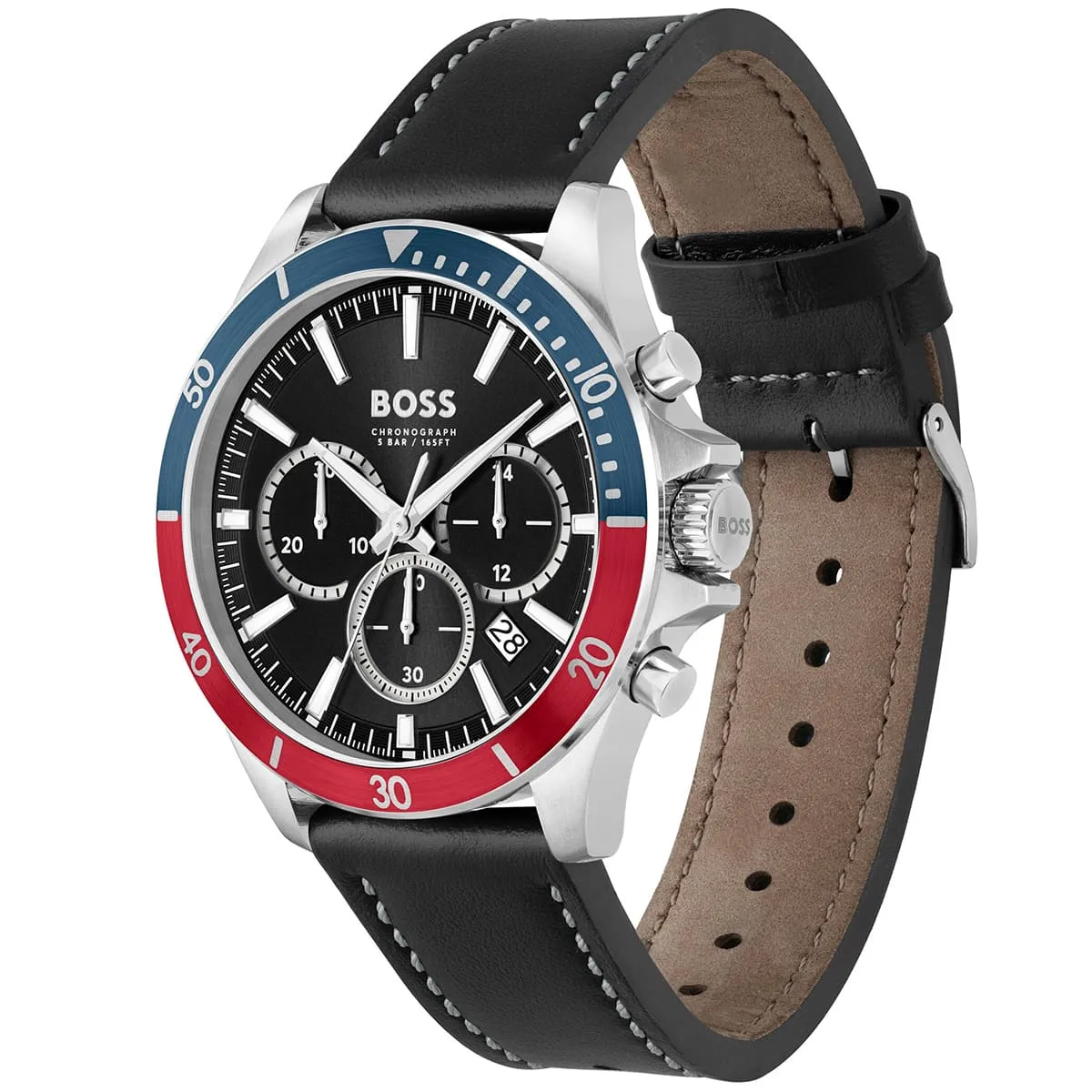 Hugo Boss Troper Chronograph Black Dial Black Leather Strap Watch For Men - 1514099