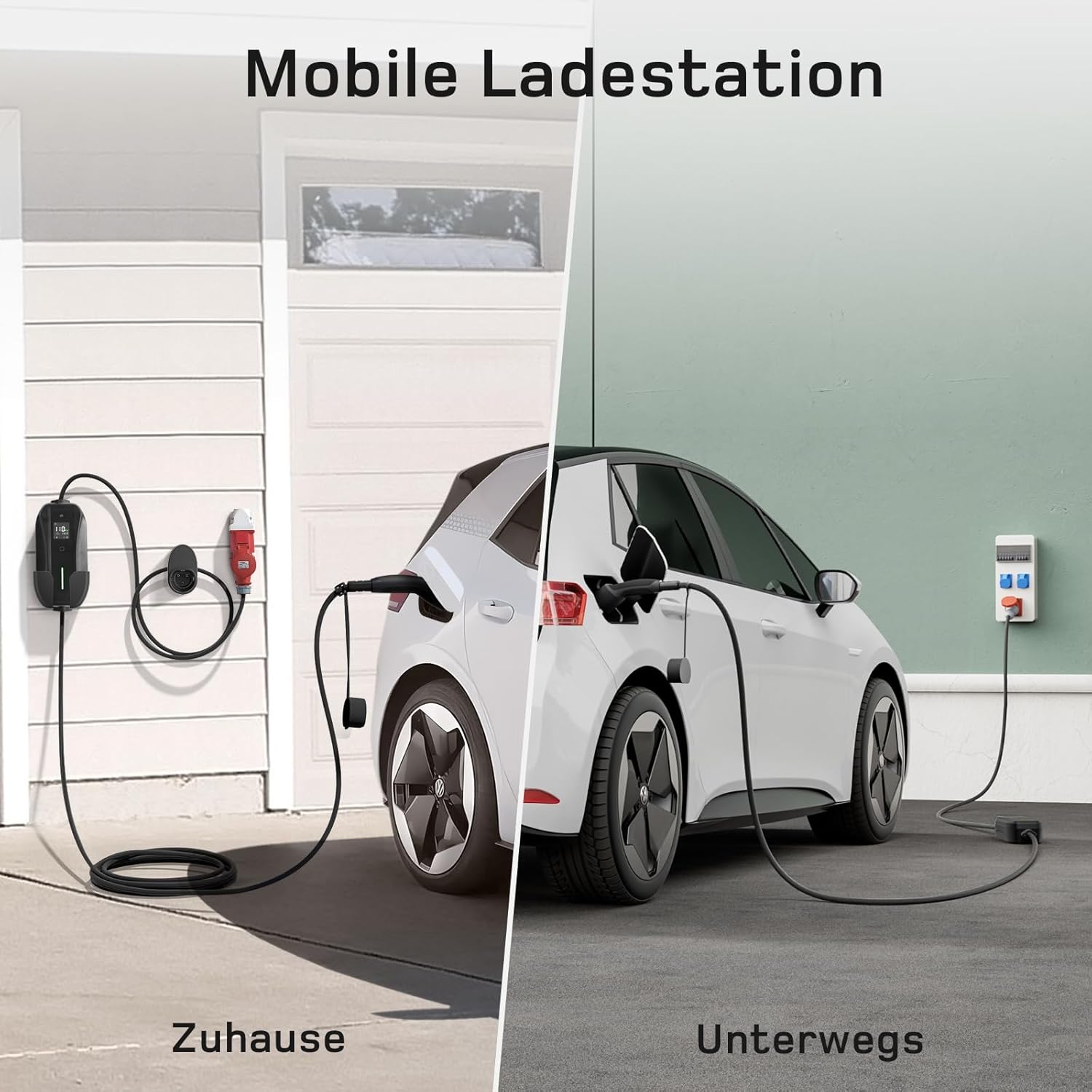 dé Mobile Wallbox/Ladestation 11kW 3-phasig|10m|6-16A] mit Einstellbarer Ladeleistung, Ladekabel CEE 16A auf Typ 2 und EV Ladegerät für Model Y/3, ID.3/4/5, MG4, EX30, e-up, e-tron, Zoe und andere EV