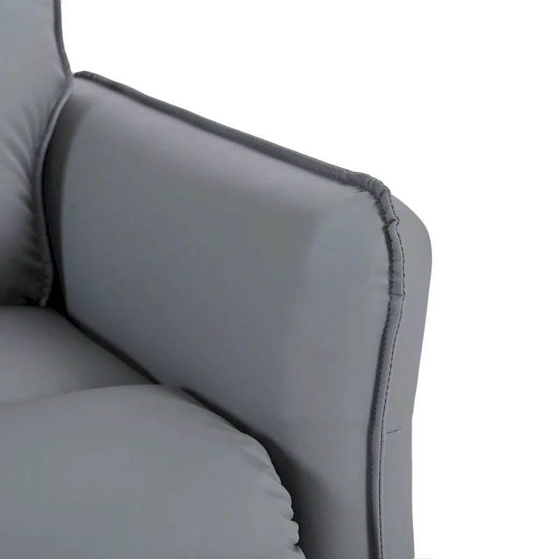 Blue-Gray PU Leather Swivel Glider Rocker Recliner with Pockets, Backrest