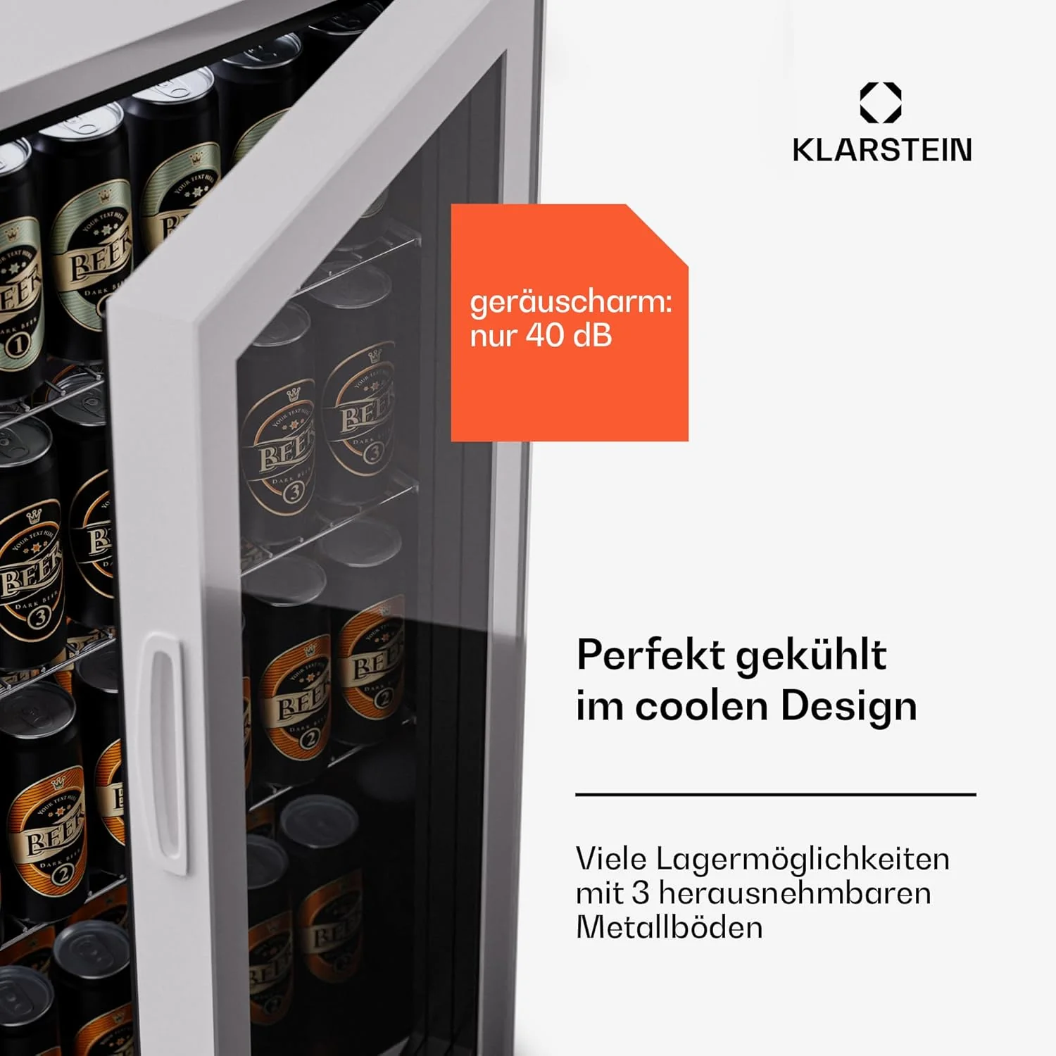 Klarstein Mini Koelkast met Glazen Deur voor Kamer, Drankenkoelkast met Verstelbare Planken, Klein 80 Liter, Indoor/Outdoor Koelkast Stil