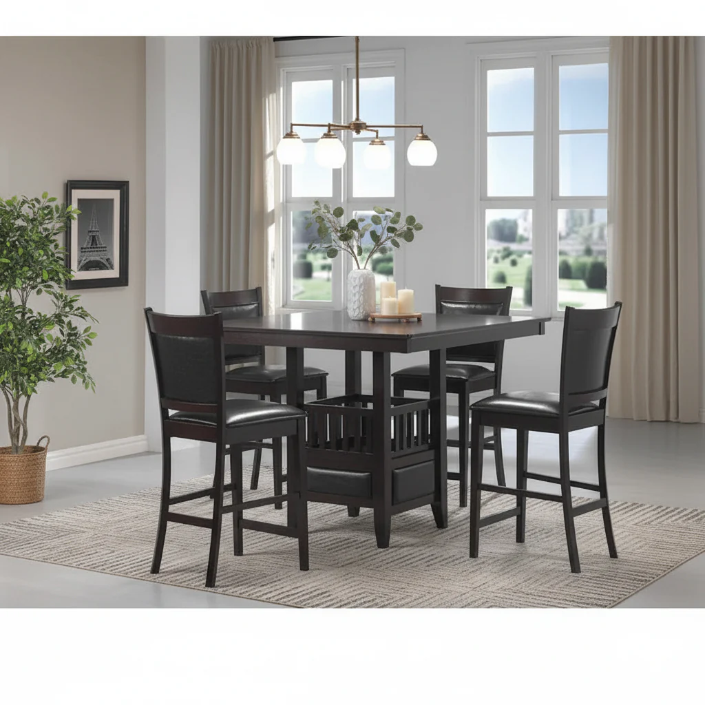 5-Piece Square Counter Height Dining Set in Finley Espresso and Black