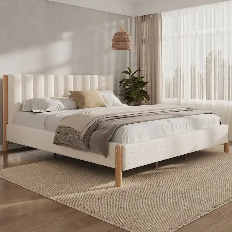 Elegant Upholstered Bed Frame with Durable Wooden Legs