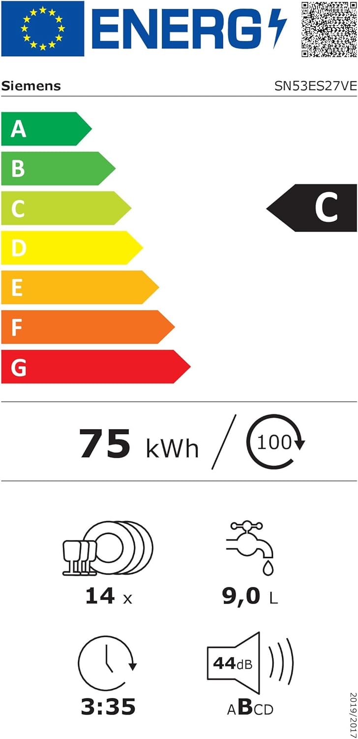 Siemens SN43ES14VE, iQ300 Smarter Geschirrspüler, Unterbau-Spülmaschine mit Besteckschublade, 60 cm, automatische Türöffnung dank autoOpen dry, besonders leise mit iQdrive-Motor, aquaStop, Edelstahl