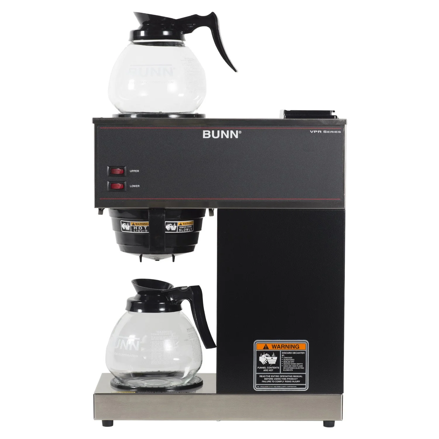 12-Cup Pourover Coffee Maker, Black, with Upper & Lower Warmers, 2 Glass Decanters, Commercial Use