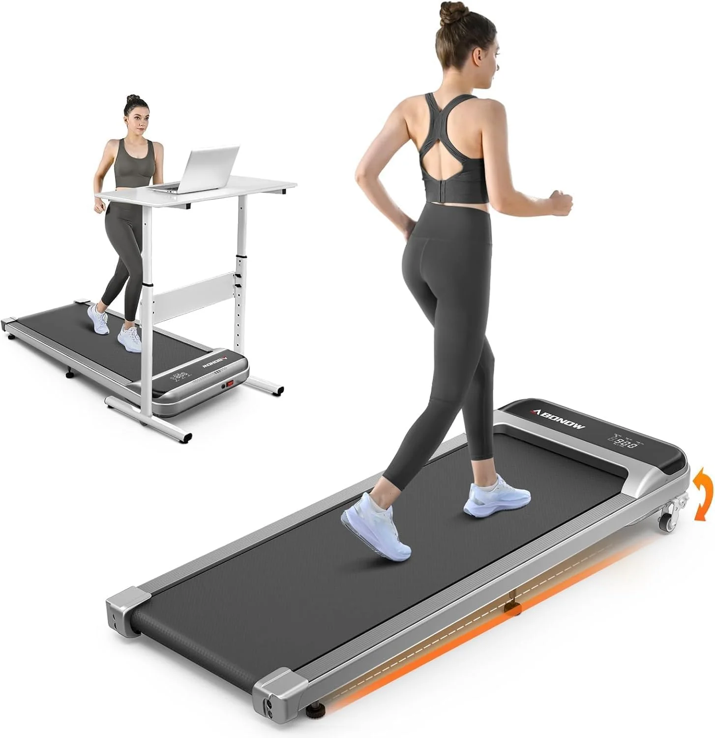 2025 Cinta de correr plegable con inclinación, cinta bajo escritorio para teletrabajo, 2.5 CV, portátil, capacidad 280 lbs (127 kg), control remoto, pantalla LED
