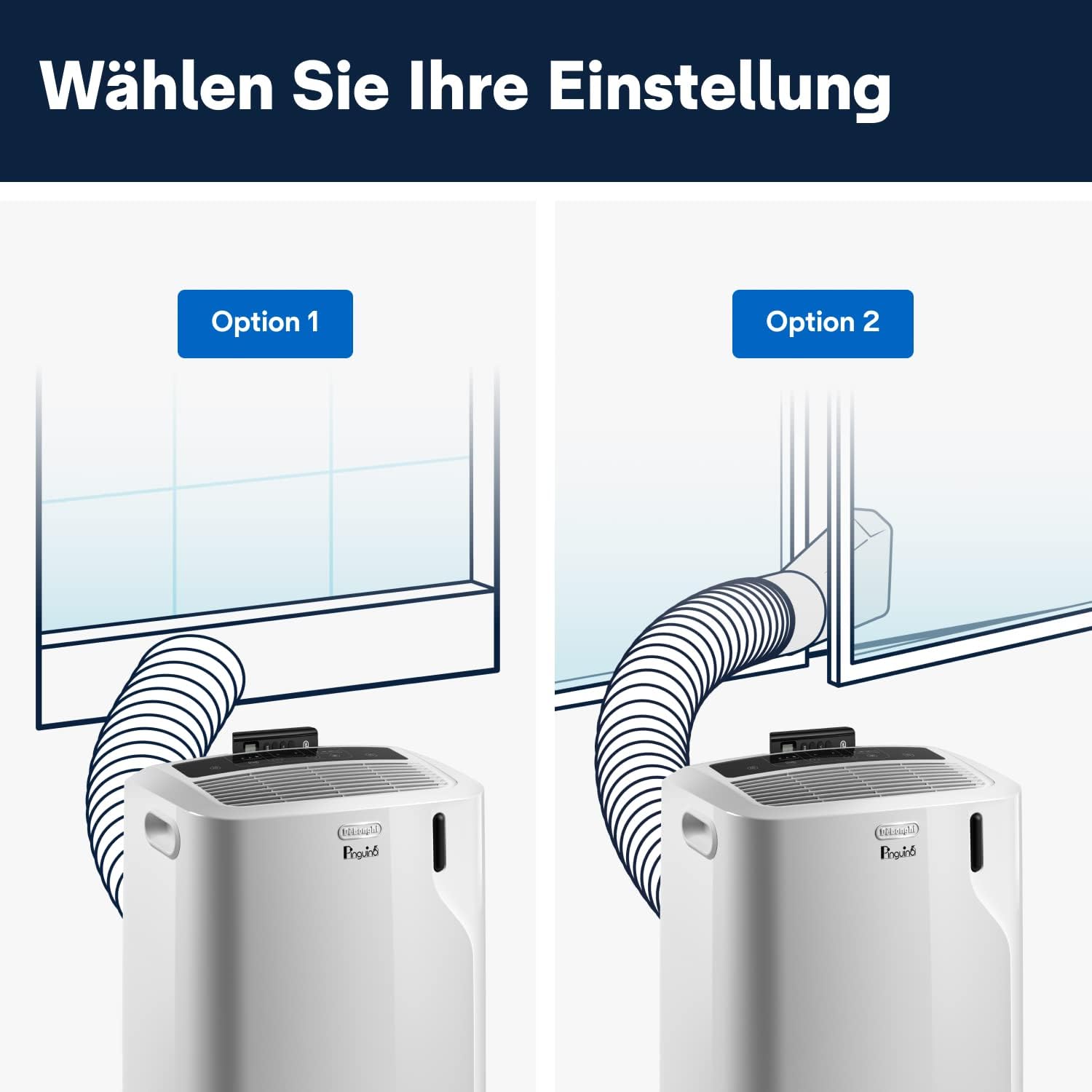 De'Longhi Pinguino PAC EM82, Mobile Klimaanlage für Räume bis zu 80 m³, 9.400 BTU, 2,4 kW, 63 dB, Entfeuchtungsfunktion, Energieklasse A, 24h-Timer, Weiß