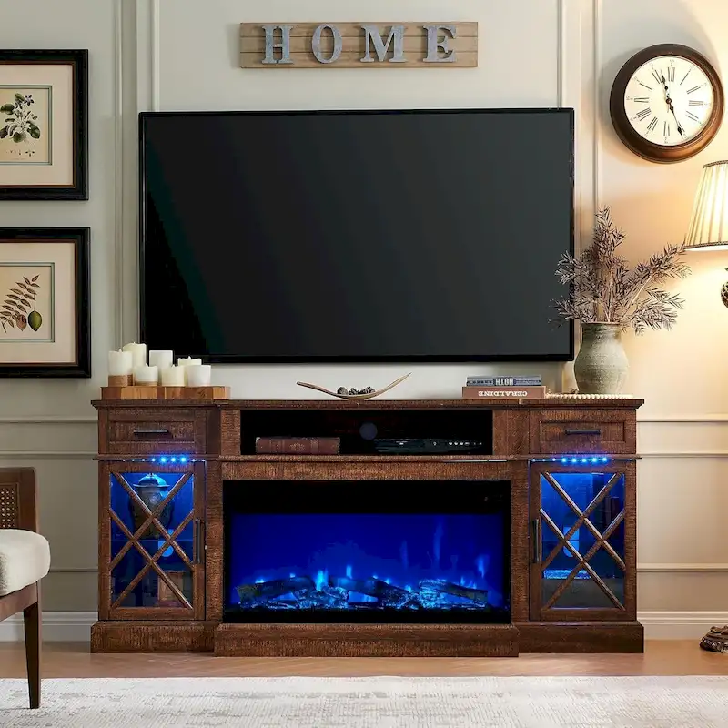 Entertainment Center with Fireplace for 80-Inch TVs - Media Console Stand