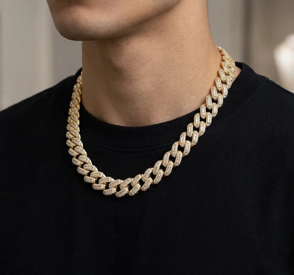 Big Daddy 12MM Baguette Miami Cuban Link Gold Iced Out Chain