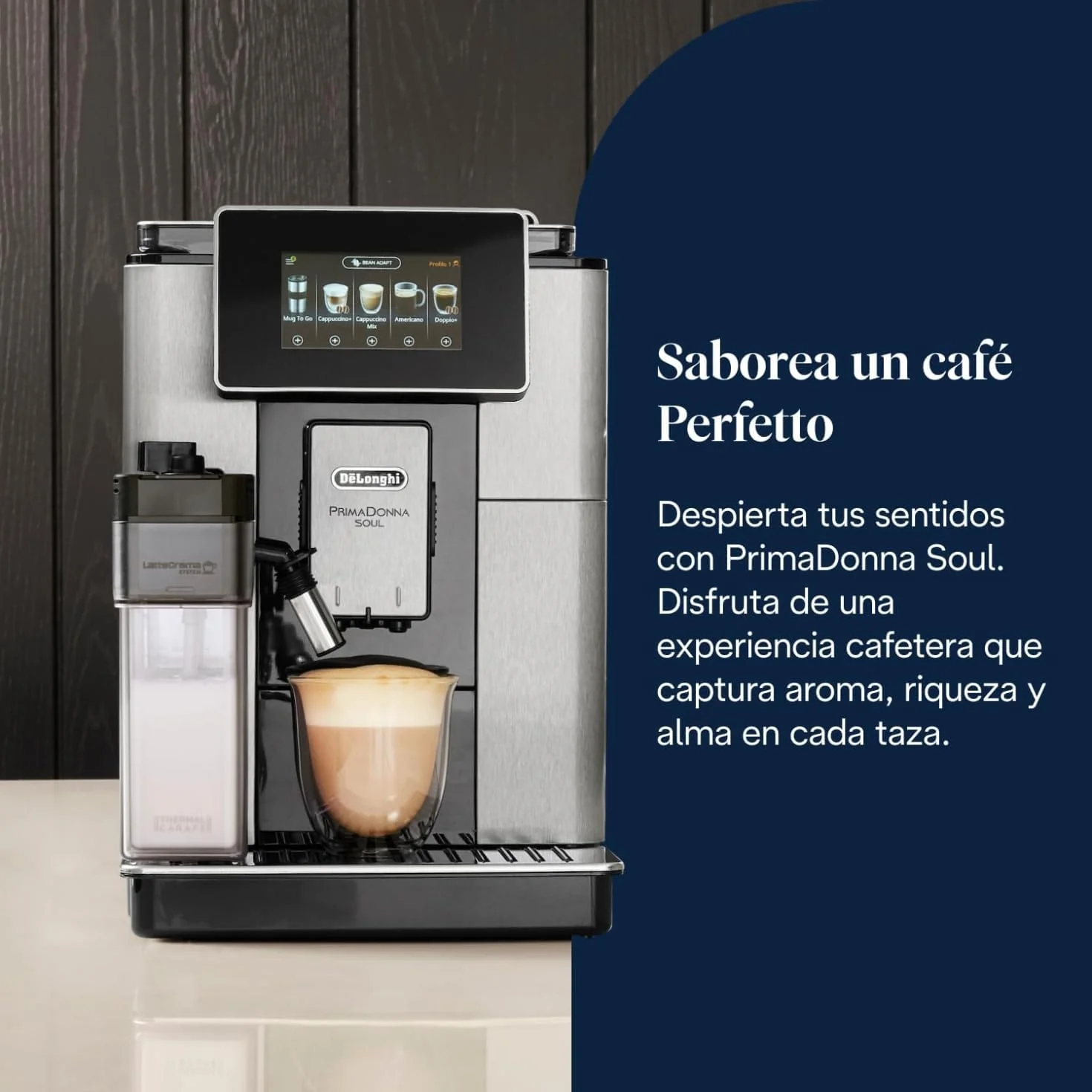 De'Longhi Perfetto Primadonna Soul ECAM612.55.SB Superautomatic Coffee and Cappuccino Coffee Maker with LatteCreme Milk System, Bean to Cup Technology, 18 Beverages, App Control
