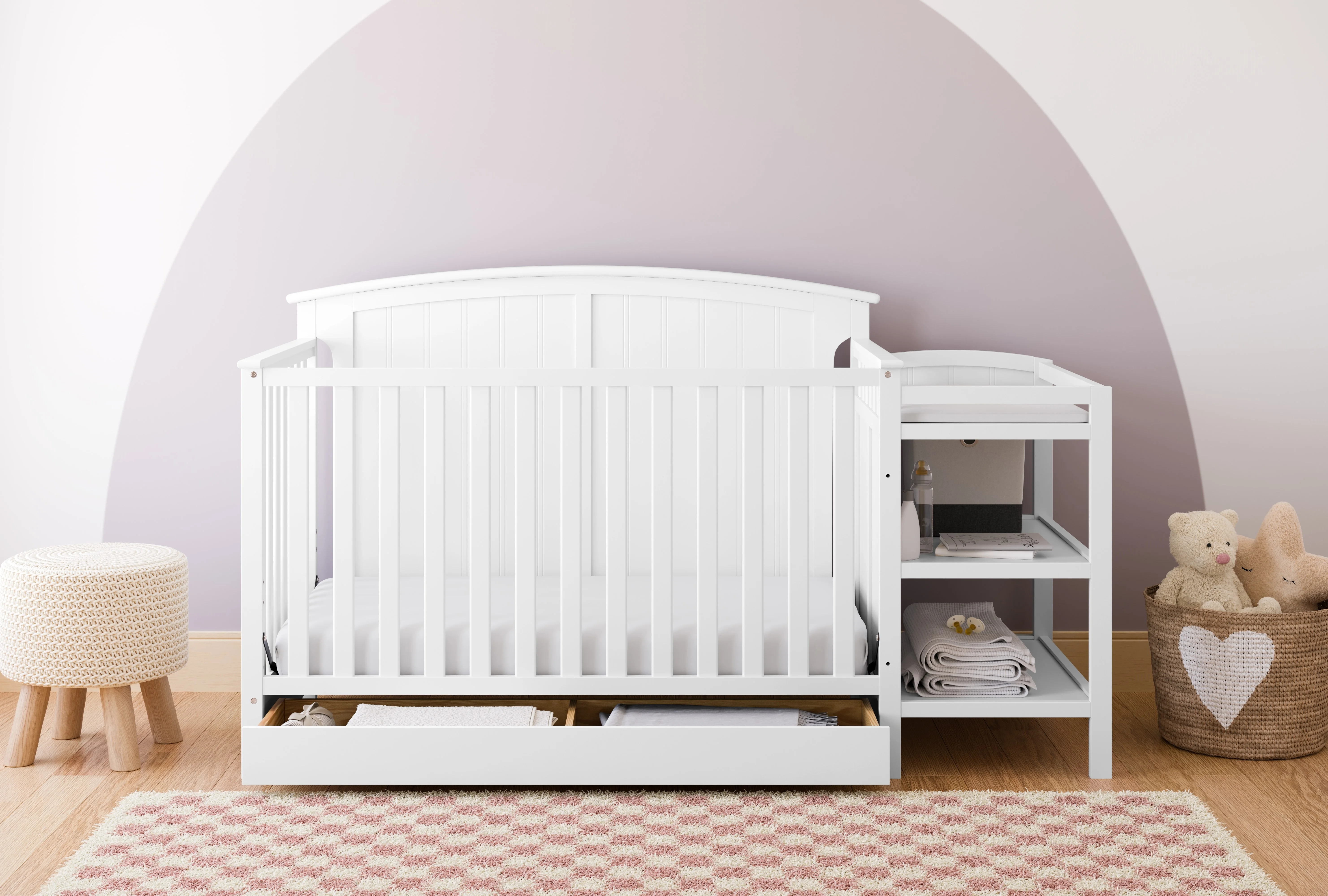 Storkcraft Steveston 5-in-1 Convertible Baby Crib & Changer, White