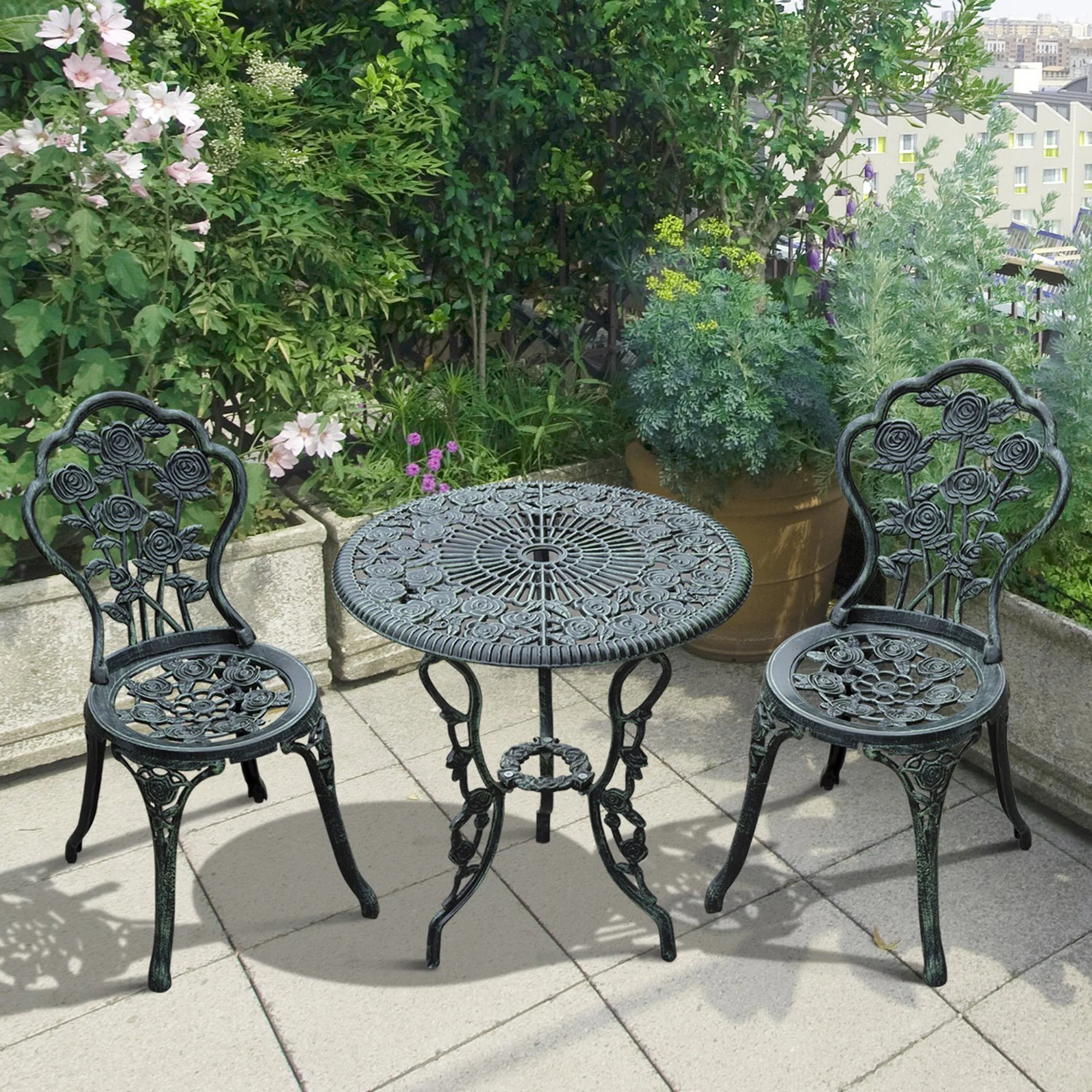3-delige bistroset Balkonset tuinmeubelen balkon gegoten aluminium antiek groen