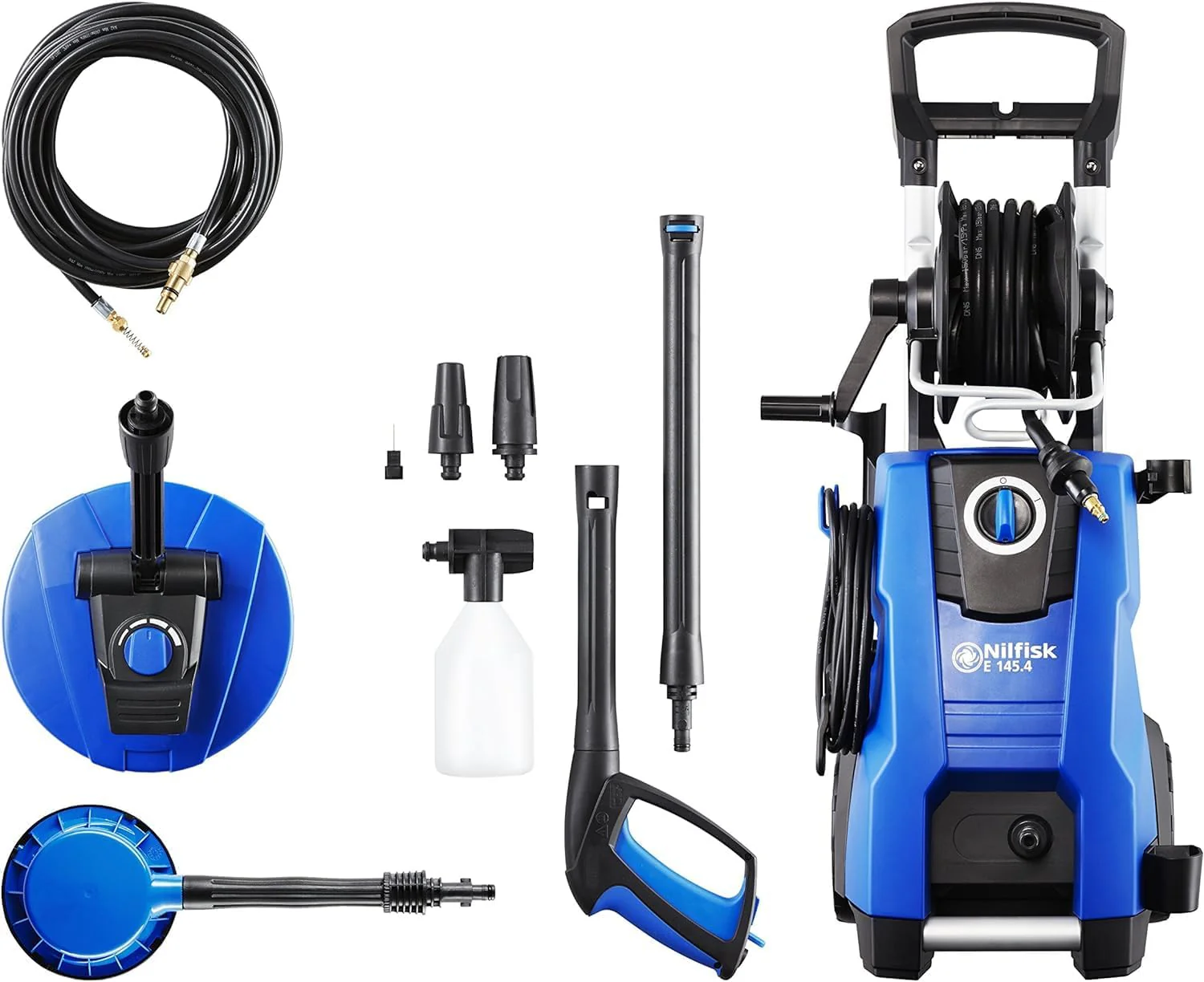 Nilfisk hogedrukreiniger met inductiemotor (incl. Patio Cleaner terrasreiniger en roterende borstel) E145.4-9 blauw