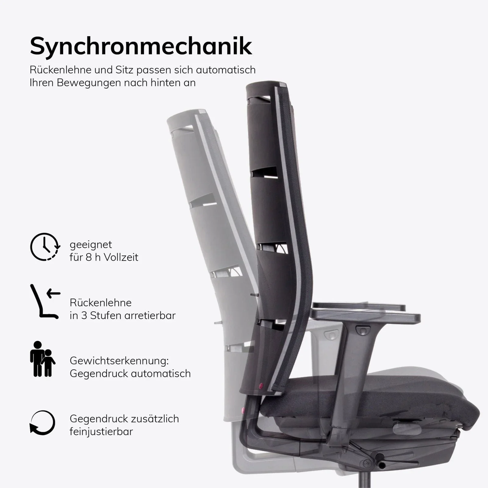 2025 Silla de Oficina Ergonómica lento Agilis MT12 con Base de Patas en Cruz Negra – Garantía de 30 Años – Fabricada en Alemania