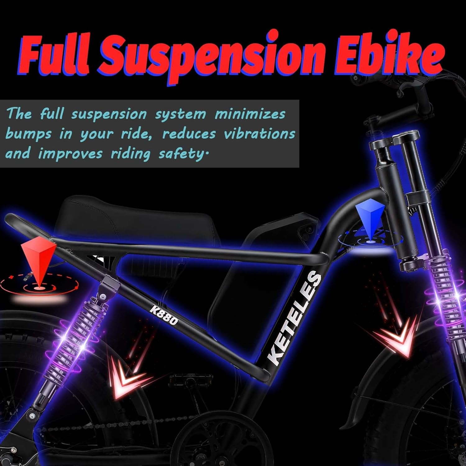 KETELES Electric Bike for Adults, Moped Style Dual Motor Ebike Full Suspension e-bike 20X4.0 Fat Tire Electric Dirt Bike 2000W AWD Electric bicycle 48V 23AH Removable Battery Hydraulic Disc Brake